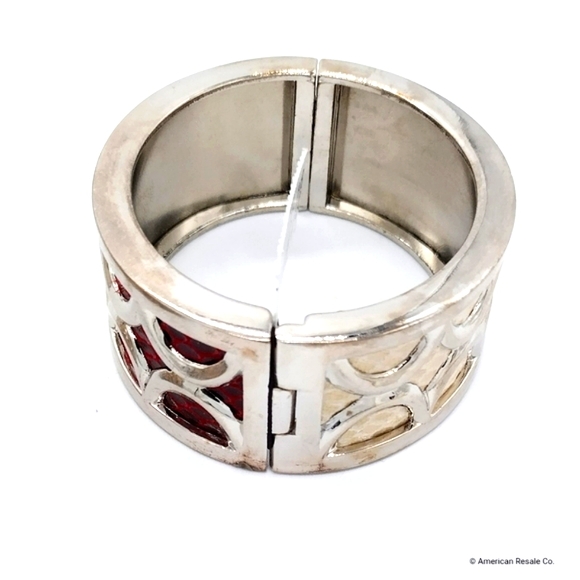 White House Black Market Faux Leather Croc Embossed Bangle Cuff Hinged Bracelet - Picture 6 of 9